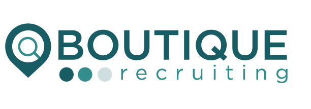 White background with teal writing of Boutique Recruiting logo